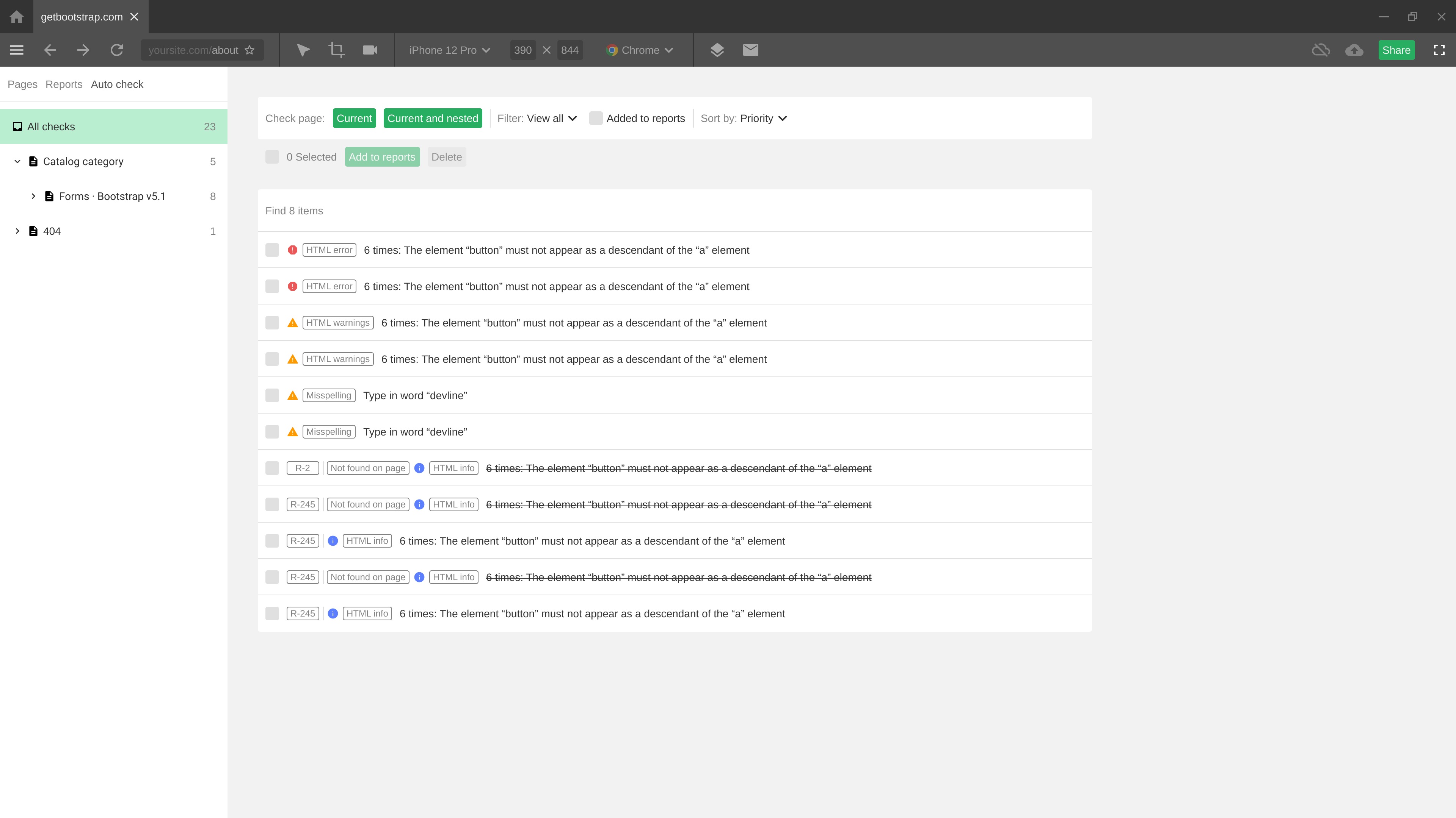List of automated findings